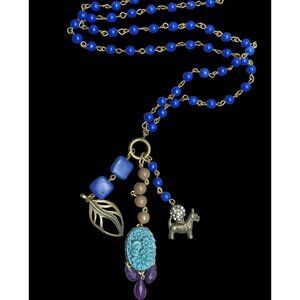 Vintage David Aubrey Blue Tassel Charm Necklace